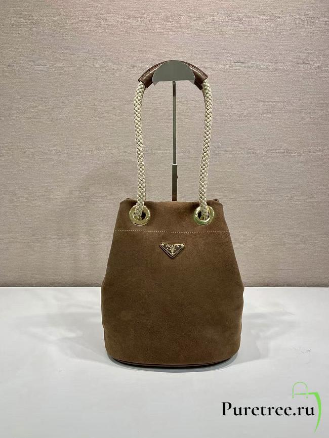 PRADA | Mariner small suede bucket bag Cocoa Brown - 1