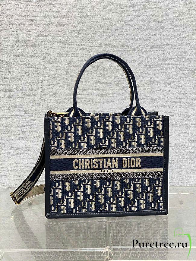 DIOR | Small Book Tote Blue Dior Oblique Embroidery - 1