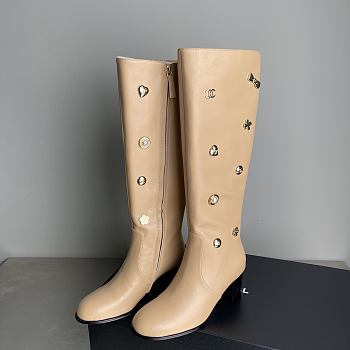 CHANEL | Double C Slim Fit Boots Beige