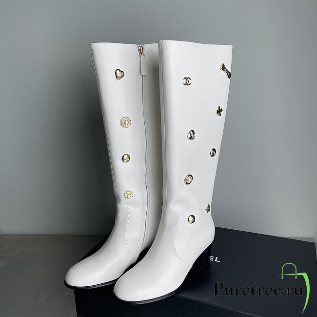 CHANEL | Double C Slim Fit Boots White - 1