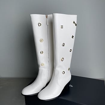 CHANEL | Double C Slim Fit Boots White