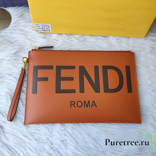 FENDI | Brown Leather Wristlet Pouch Bag - 1