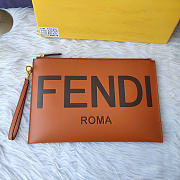 FENDI | Brown Leather Wristlet Pouch Bag - 1