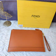 FENDI | Brown Leather Wristlet Pouch Bag - 6