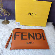 FENDI | Brown Leather Wristlet Pouch Bag - 5