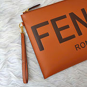 FENDI | Brown Leather Wristlet Pouch Bag - 3