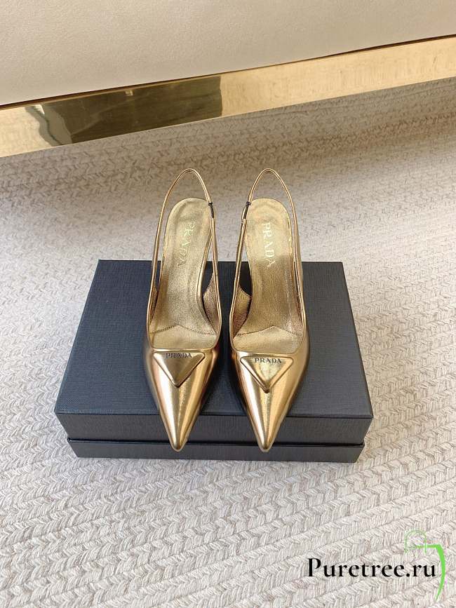 PRADA | Black Brushed Leather Slingback Pumps Gold - 1