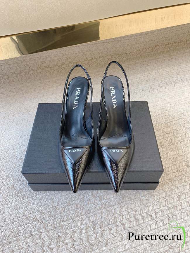 PRADA | Black Brushed Leather Slingback Pumps Black - 1
