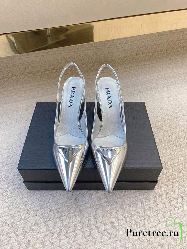 PRADA | Black Brushed Leather Slingback Pumps Silver - 1