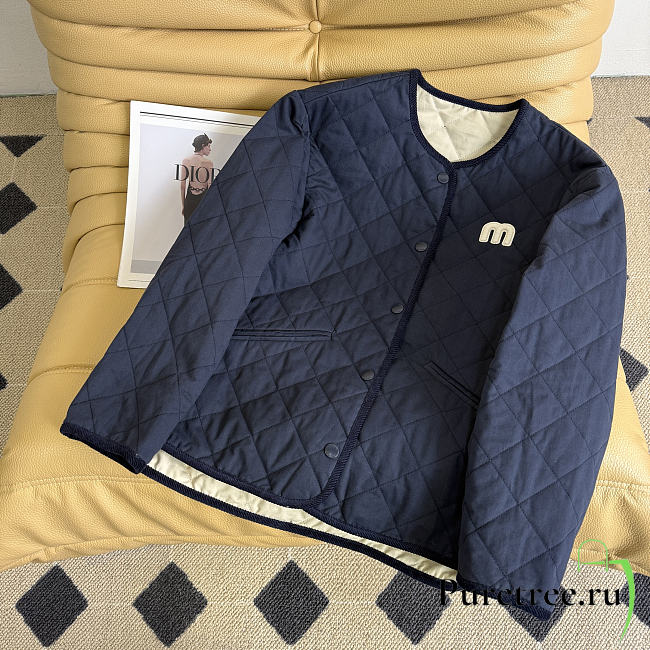 MIUMIU | Diamond Pattern Cotton-padded Jacket Navy Blue - 1
