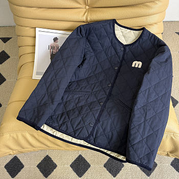 MIUMIU | Diamond Pattern Cotton-padded Jacket Navy Blue