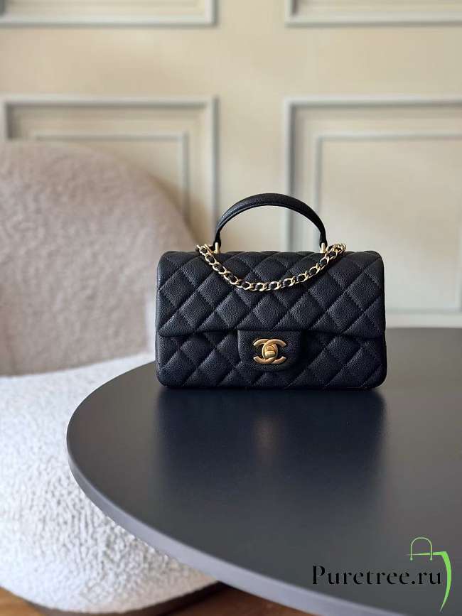 CHANEL | Caviar Mini Flap Bag With Top Handle (Black) - 1