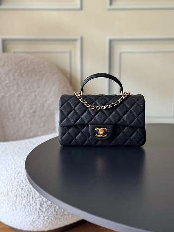 CHANEL | Caviar Mini Flap Bag With Top Handle (Black)