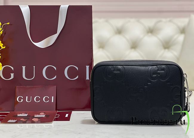 GUCCI | GG jumbo small pouch in black leather  - 1