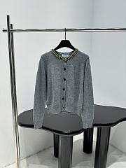 PRADA | Wool Rhinestone Crew Neck Cardigan Gray - 1