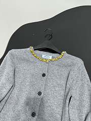 PRADA | Wool Rhinestone Crew Neck Cardigan Gray - 4