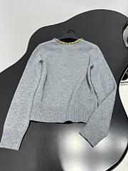 PRADA | Wool Rhinestone Crew Neck Cardigan Gray - 5