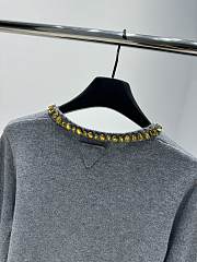PRADA | Wool Rhinestone Crew Neck Cardigan Gray - 3
