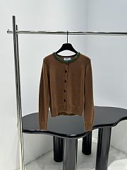 PRADA | Wool Rhinestone Crew Neck Cardigan Brown  - 1