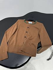 PRADA | Wool Rhinestone Crew Neck Cardigan Brown  - 6