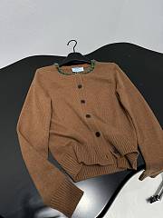 PRADA | Wool Rhinestone Crew Neck Cardigan Brown  - 5