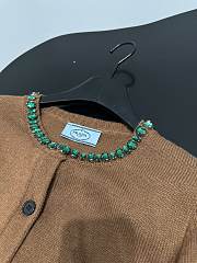 PRADA | Wool Rhinestone Crew Neck Cardigan Brown  - 4