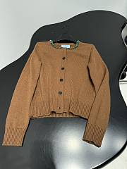 PRADA | Wool Rhinestone Crew Neck Cardigan Brown  - 2