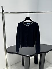 PRADA | Wool Rhinestone Crew Neck Cardigan Black - 1
