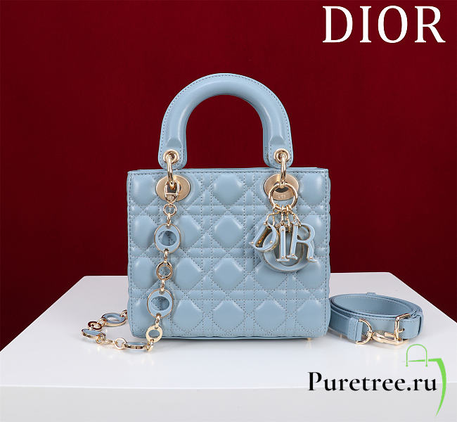 DIOR | Lady Leather with Velvet In Blue Size 20*16*8cm - 1