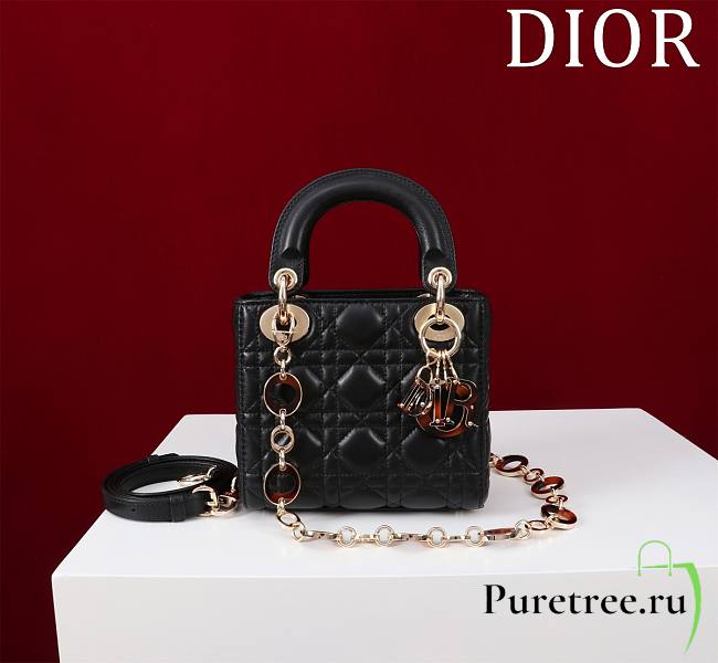 DIOR | Lady Leather with Velvet In Black Size 17*15*7cm - 1