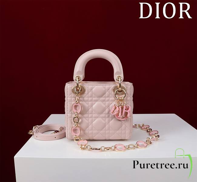 DIOR | Lady Leather with Velvet In Pink Size 17*15*7cm - 1
