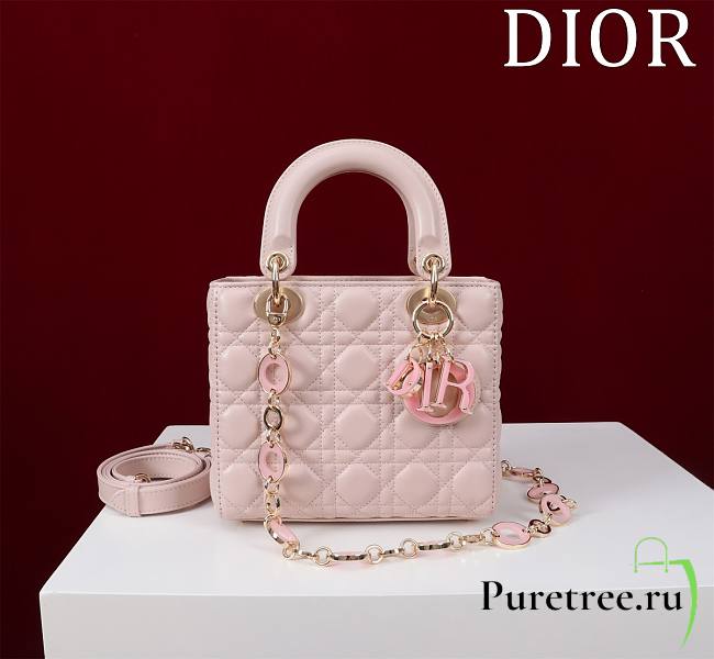 DIOR | Lady Leather with Velvet In Pink Size 20*16*8cm - 1