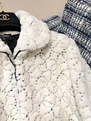 CHANEL | Sequin Logo Faux Fur Collar Jacket with Hook and Loop Design White - 6
