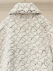 CHANEL | Sequin Logo Faux Fur Collar Jacket with Hook and Loop Design White - 5