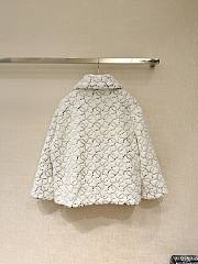 CHANEL | Sequin Logo Faux Fur Collar Jacket with Hook and Loop Design White - 4