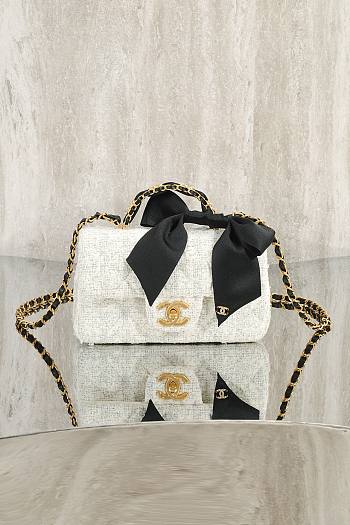 CHANEL | Tweed bow CF mini handle bag