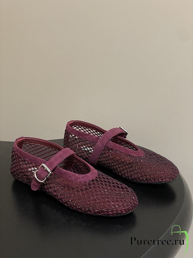 Alaïa Brown Mesh Ballet Flats In Burgundy - 1