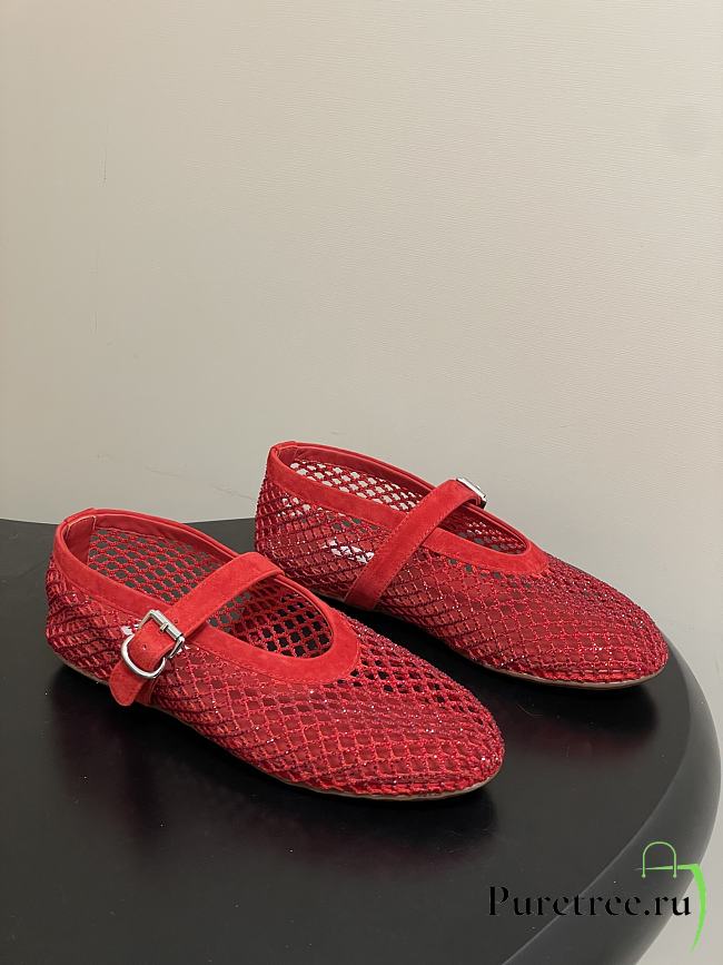 Alaïa Brown Mesh Ballet Flats In Red - 1