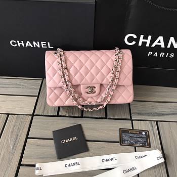 CHANEL | Classic Flap Chain Bag Lambskin Pink Silver - A01112- 25cm