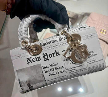 DIOR | Small Lady D-Joy Bag White and Black Calfskin with Newspaper Print