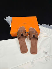 HERMES | Brown Leather Oran Flat Slides - 6