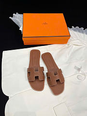 HERMES | Brown Leather Oran Flat Slides - 5