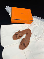 HERMES | Brown Leather Oran Flat Slides - 4