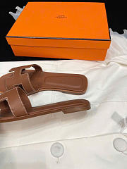 HERMES | Brown Leather Oran Flat Slides - 2