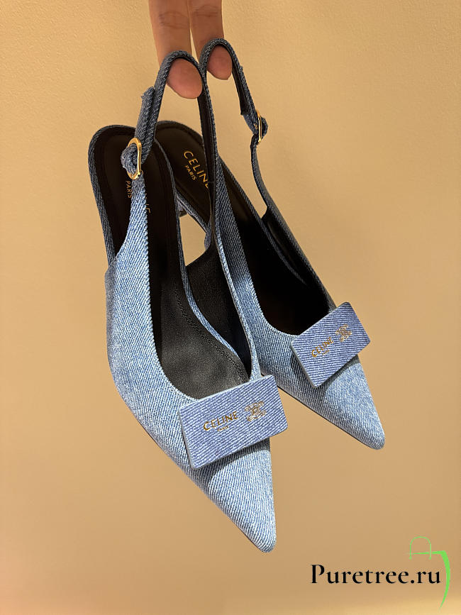 CELINE | New Kitten Heel Sandals Blue Denim - 1