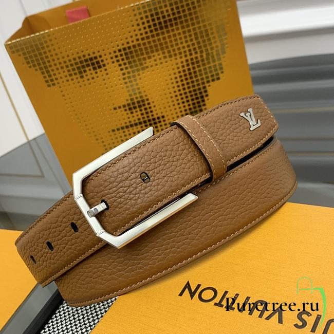 LOUIS VUITTON | Heritage belt grain leather silver hardware 3.5 cm in brown - 1