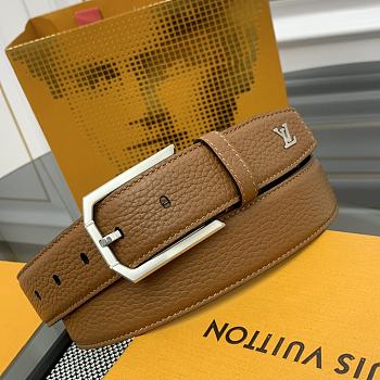 LOUIS VUITTON | Heritage belt grain leather silver hardware 3.5 cm in brown