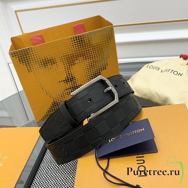 LOUIS VUITTON | Damier Heritage belt grain leather silver hardware 3.5 cm in black - 1