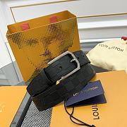LOUIS VUITTON | Damier Heritage belt grain leather silver hardware 3.5 cm in black - 1