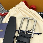 LOUIS VUITTON | Damier Heritage belt grain leather silver hardware 3.5 cm in black - 5